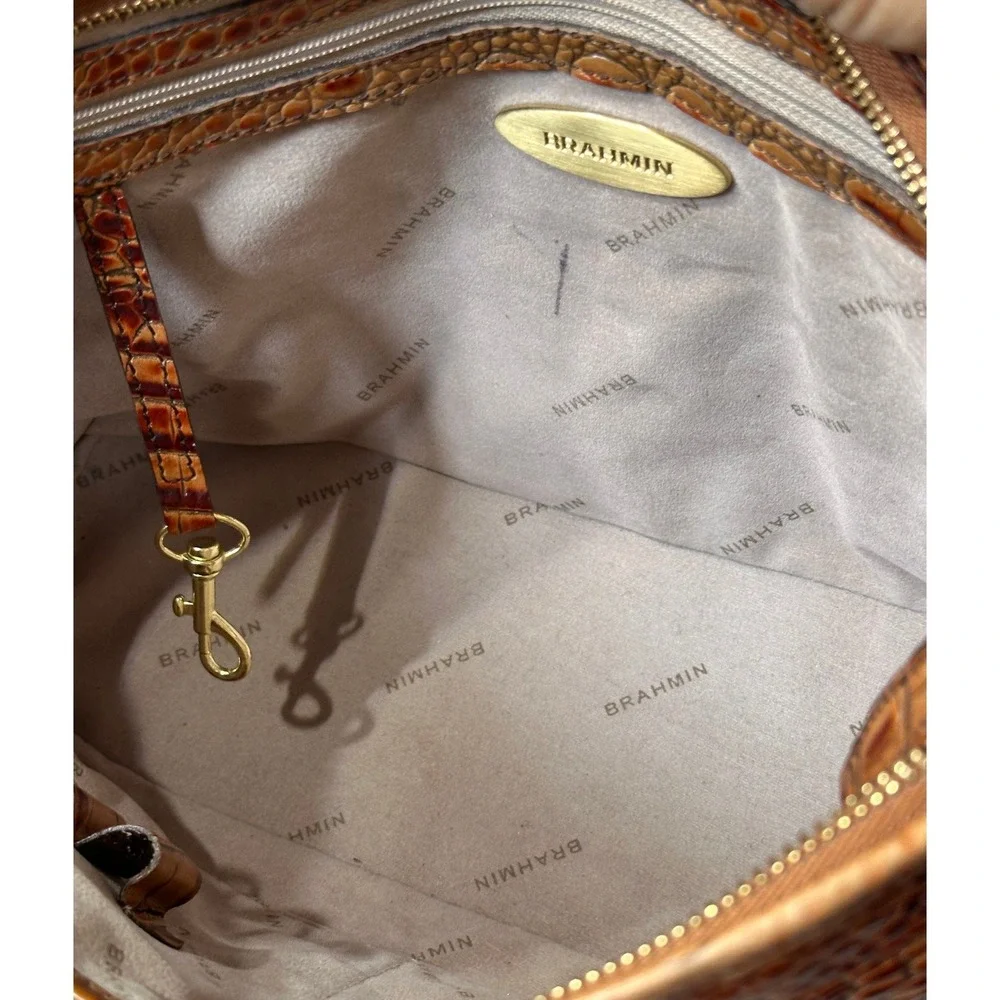 Brahmin Mini Asher Satchel Bag Pecan Melbourne Croc‎ Embossed Leather Crossbody